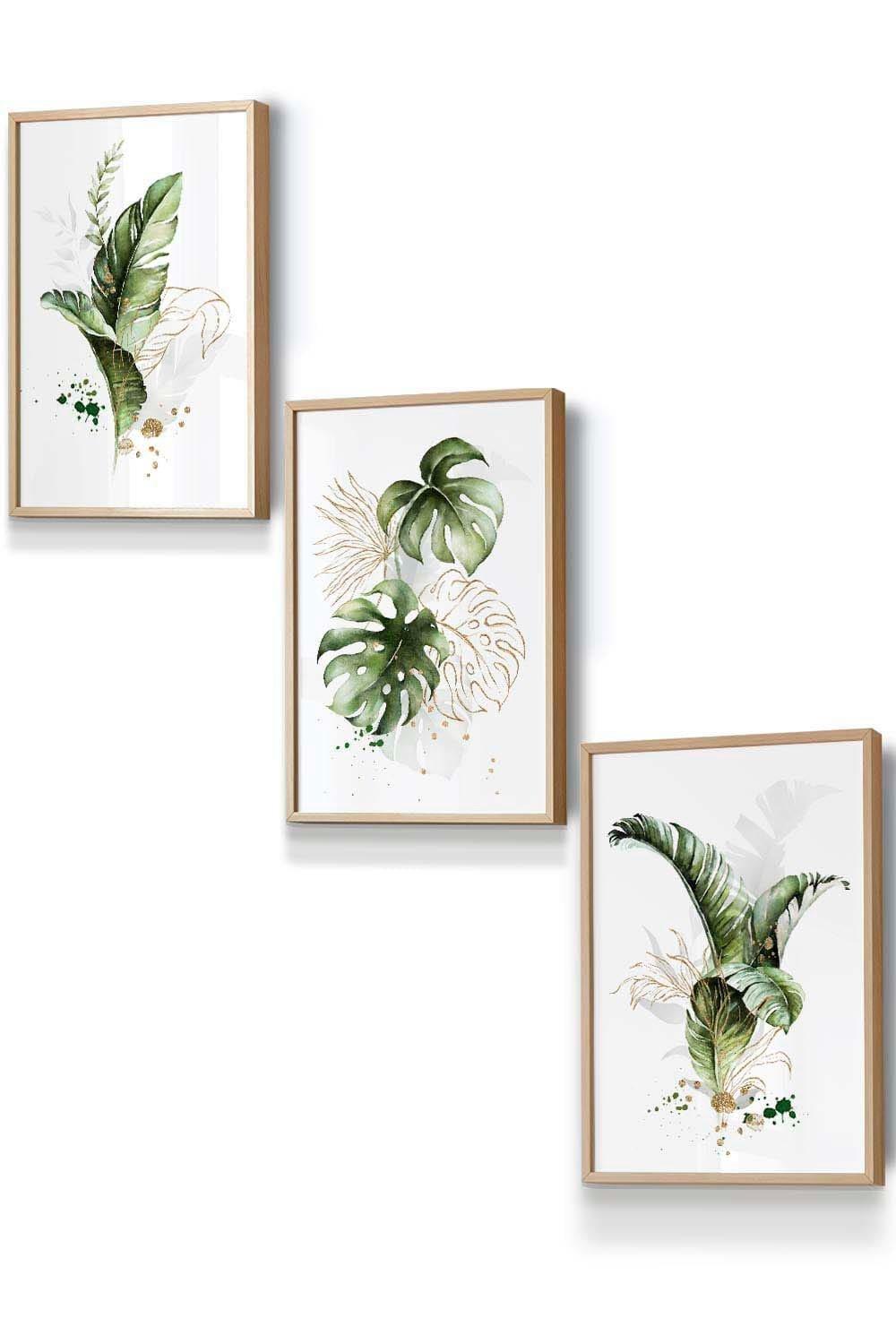 Framed Green and Gold Botanical Leaves Framed Wall Art - Small